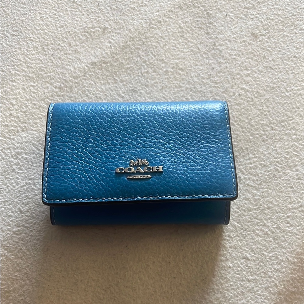 Coach Blue Key and Card Holder with Textured Leather